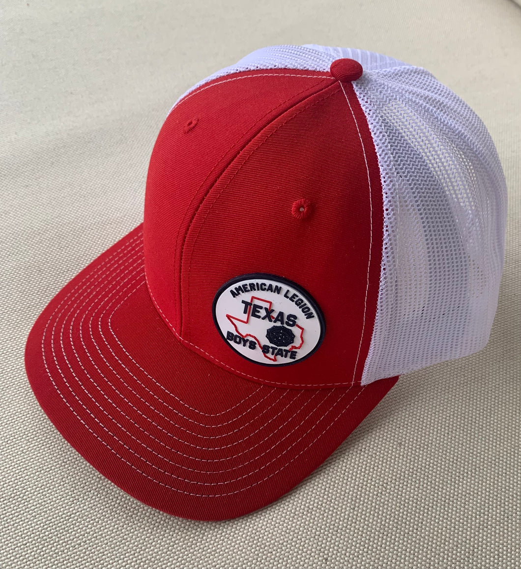 Red and White Mesh Cap with Patch
